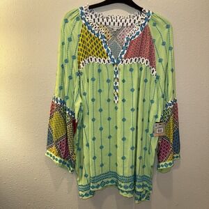 John Mark Women's Plus Size 2X Floral 3/4 Sleeves Embroidered Tunic Top NWT